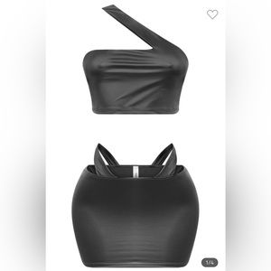Black pleather two piece skirt set